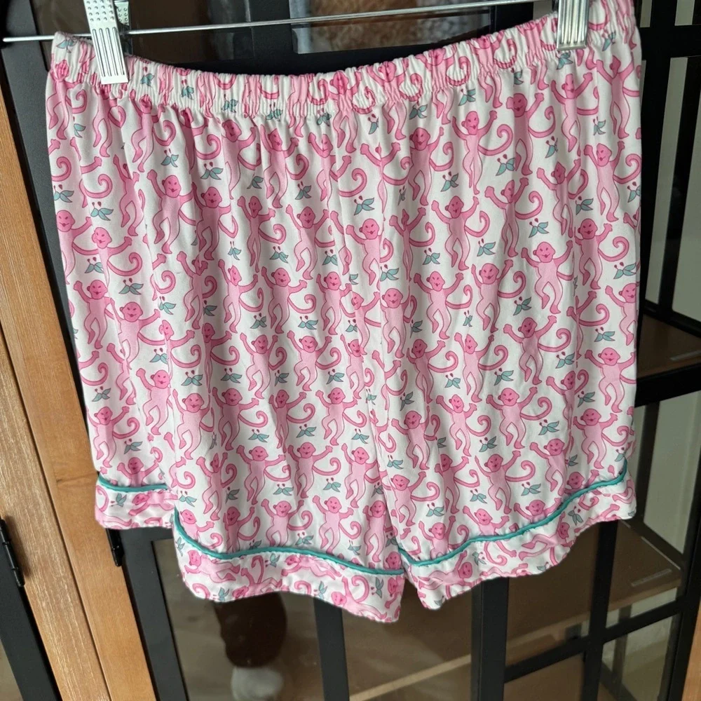 Monkey Pajamas shorts print rollerrabbit pink green trim amazon